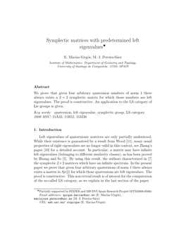 Symplectic Matrices with Predetermined Left Eigenvalues