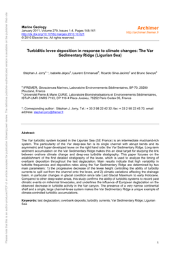 Turbiditic Levee Deposition in Response to Climate