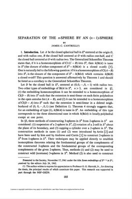 SEPARATION of the «-SPHERE by an (N - 1)-SPHERE by JAMES C