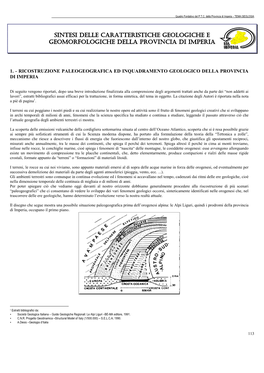 Sintesi Delle Caratteristiche Geologiche E Geomorfologiche Della Provincia Di Imperia