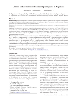 Clinical and Audiometric Features of Presbycusis in Nigerians