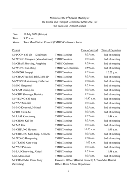 Minutes of the 2Nd Special Meeting of the Traffic and Transport Committee (2020-2021) of the Tuen Mun District Council