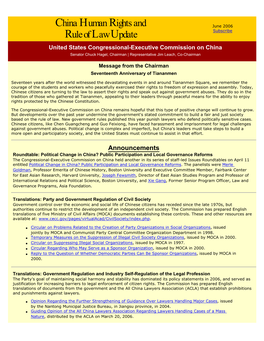 CECC China Human Rights and Rule of Law Update