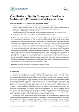 Contribution of Quality Management Practices to Sustainability Performance of Vietnamese Firms