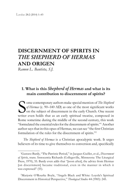 Discernment of Spirits in the Shepherd of Hermas and Origen Ramon L