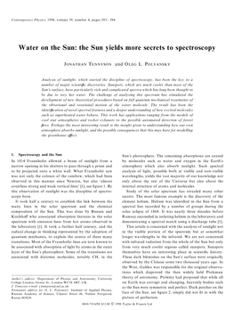 Water on the Sun: the Sun Yields More Secrets to Spectroscopy