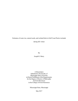 Estimates of Waste Rice, Natural Seeds, and Wetland Birds in Gulf Coast Prairie Ricelands