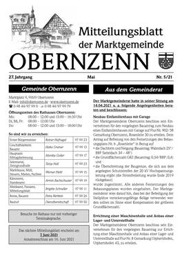 Mitteilungsblatt Der Marktgemeinde OBERNZENN 27