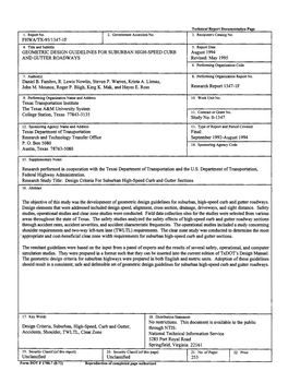 Geometric Design Guidelines for Suburban High-Speed Curb and Gutter Roadways