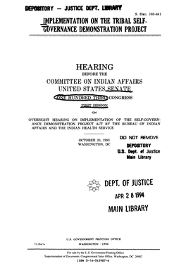 Implementation on the Tribal Self-Governance Demonstration Project, Hearing Before the Committee on Indian Affairs, United