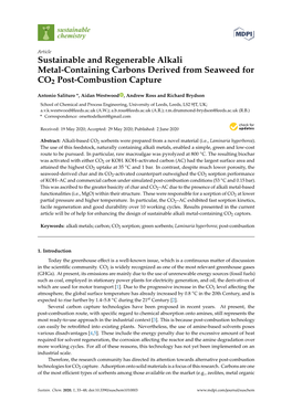 Sustainable and Regenerable Alkali Metal-Containing Carbons Derived from Seaweed for CO2 Post-Combustion Capture