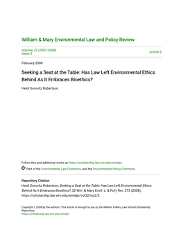 Has Law Left Environmental Ethics Behind As It Embraces Bioethics?