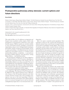 Postoperative Pulmonary Artery Stenosis: Current Options and Future Directions