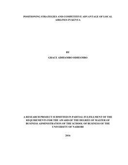 Positioning Strategies and Competitive Advantage of Local Airlines in Kenya