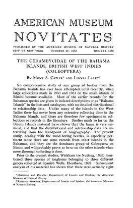 N-Ov Itates Published by the American Museum of Natural History City of New York October 27, 1952 Number 1588