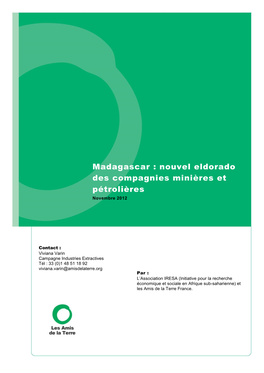 Madagascar : Nouvel Eldorado Des Compagnies Minières Et Pétrolières Novembre 2012