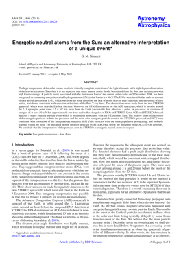 Energetic Neutral Atoms from the Sun: an Alternative Interpretation of a Unique Event