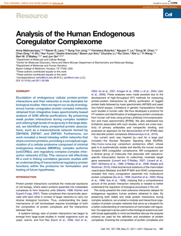 Analysis of the Human Endogenous Coregulator Complexome