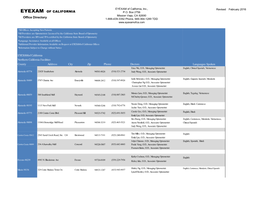 EYEXAM of CALIFORNIA Office Directory