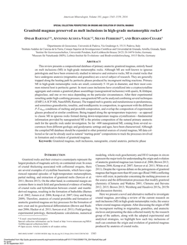 Granitoid Magmas Preserved As Melt Inclusions in High-Grade Metamorphic Rocksk