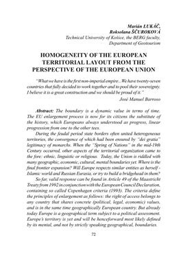 Homogeneity of the European Territorial Layout from the Perspective of the European Union