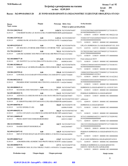 Izvjestaj O Promjenama Na Racunu Izvod: 201 Na Dan: 02.09.2019 Fah: Racun: 562-099-81438413-28 JU FOND SOLIDARNOSTI ZA DIJAGNOSTIKU I LIJECENJE OBOLJENJA STANJA