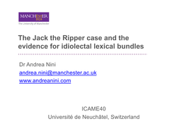 The Jack the Ripper Case and the Evidence for Idiolectal Lexical Bundles