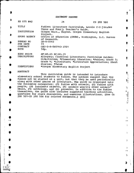 DOCUMENT RESUME ED 075 842 CS 200 500 TITLE Fables