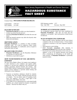 Potassium Perchlorate Hazard Summary