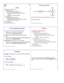 Logic Taking a Step Back Some Modeling Paradigms Outline