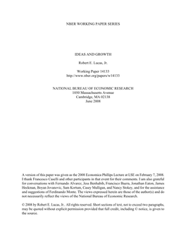 NBER WORKING PAPER SERIES IDEAS and GROWTH Robert E