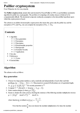 Paillier Cryptosystem - Wikipedia, the Free Encyclopedia Paillier Cryptosystem from Wikipedia, the Free Encyclopedia