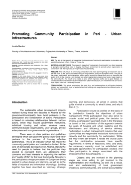 Promoting Community Participation in Peri - Urban Infrastructures