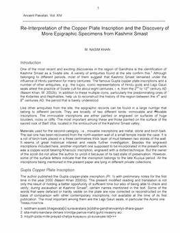 Re-Interpretation of the Copper Plate Inscription and the Discovery of More Epigraphic Specimens from Kashmir Smast