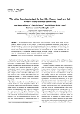 Wild Edible Flowering Plants of the Illam Hills (Eastern Nepal) and Their Mode of Use by the Local Community