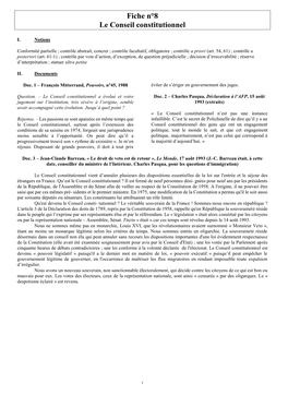 Fiche N°8 Le Conseil Constitutionnel