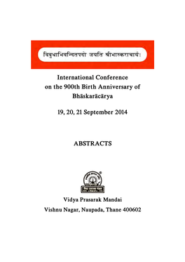 International Conference on the 900Th Birth Anniversary of Bhāskarācārya
