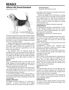 BEAGLE Official UKC Breed Standard Scenthound Group Revised January 1, 2013 ©Copyright 1990, United Kennel Club