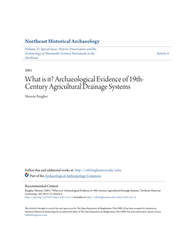 What Is It? Archaeological Evidence of 19Th-Century Agricultural Drainage Systems," Northeast Historical Archaeology: Vol