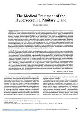 The Medical Treatment of the Hypersecreting Pituitary Gland Bernard Corenblum