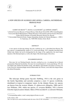 A New Species of Ogyrides (Decapoda, Caridea, Ogyrididae) from Kuwait