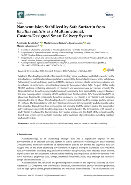 Nanoemulsion Stabilized by Safe Surfactin from Bacillus Subtilis As a Multifunctional, Custom-Designed Smart Delivery System