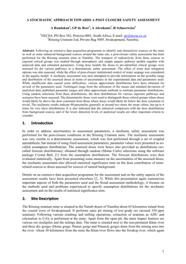 A Stochastic Approach Towards a Post Closure Safety Assessment