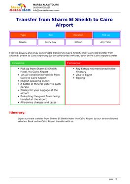 Transfer from Sharm El Sheikh to Cairo Airport