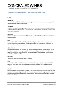 Summary SYSTEMBOLAGET Purchase Plan June 2016 WINE