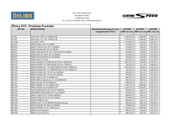 Öhlins DTC: Preisliste Produkte ART.NR BEZEICHNUNG Mindestbestellmenge Für Den UVP/SRP UVP/SRP UVP/SRP Ausgewiesenen Preis EUR Exc Vat GBP Exc Vat DKK Exc Vat