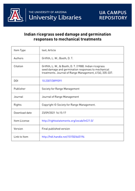 Indian Ricegrass Seed Damage and Germination Responses to Mechanical Treatments