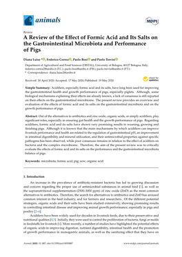 A Review of the Effect of Formic Acid and Its Salts on the Gastrointestinal