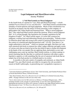 Legal Judgment and Moral Reservation Jeremy Waldron1