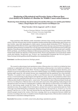 Monitoring of Physiological and Parasites Status of Bawean Deer (Axis Kuhlii) in Its Habitat As a Baseline for Wildlife Conservation Endeavor